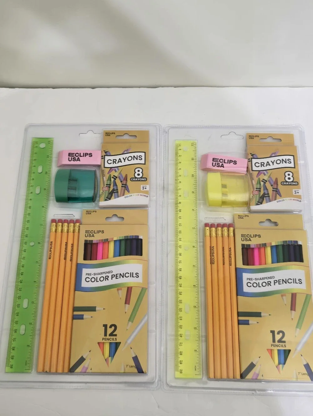 E CLIPS usa School Supplies Kit lot of 2 Crayons Pencils Ruler